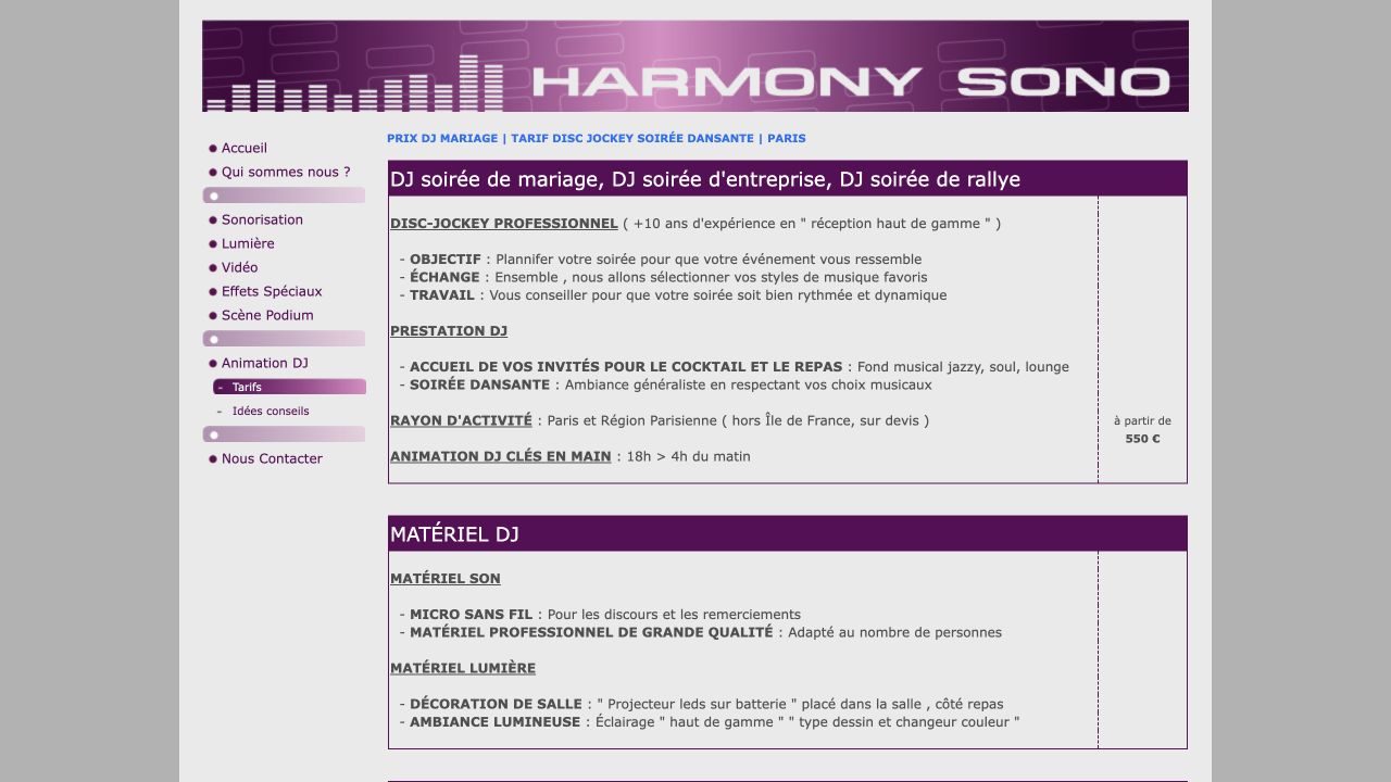 Capture du site de Harmony Événement Paris — DJ Professionnel Paris