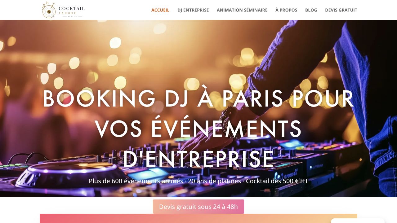 Capture du site de Cocktail Sonore — Miguel Events