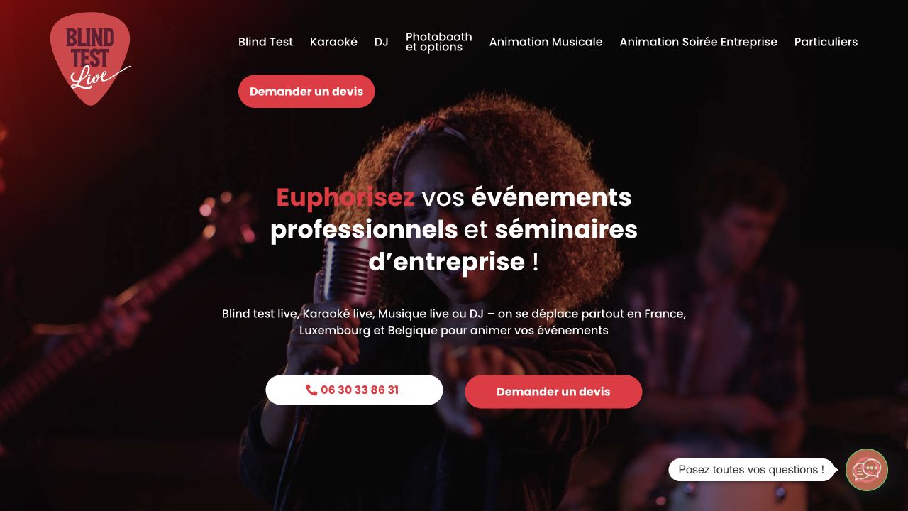 Capture du site de Blind Test Live